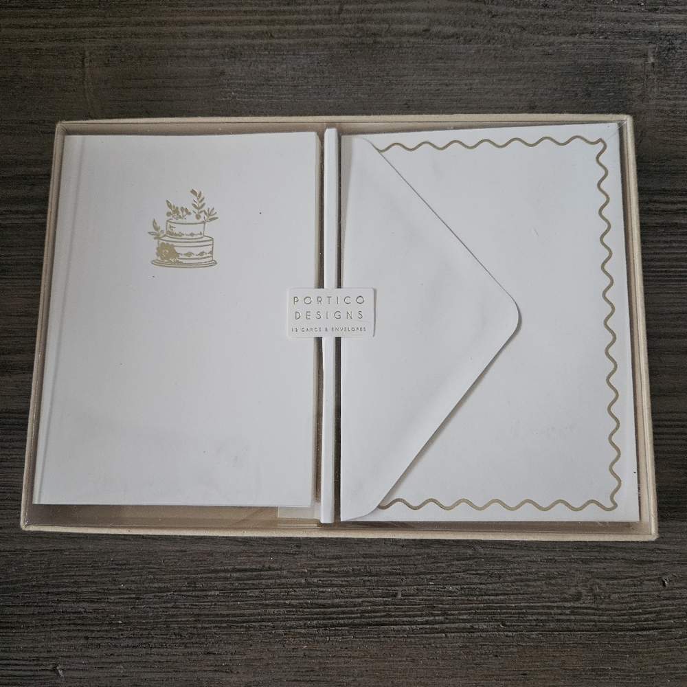 Portico Designs Gold Cake 12 Note Cards with Envelopes Set